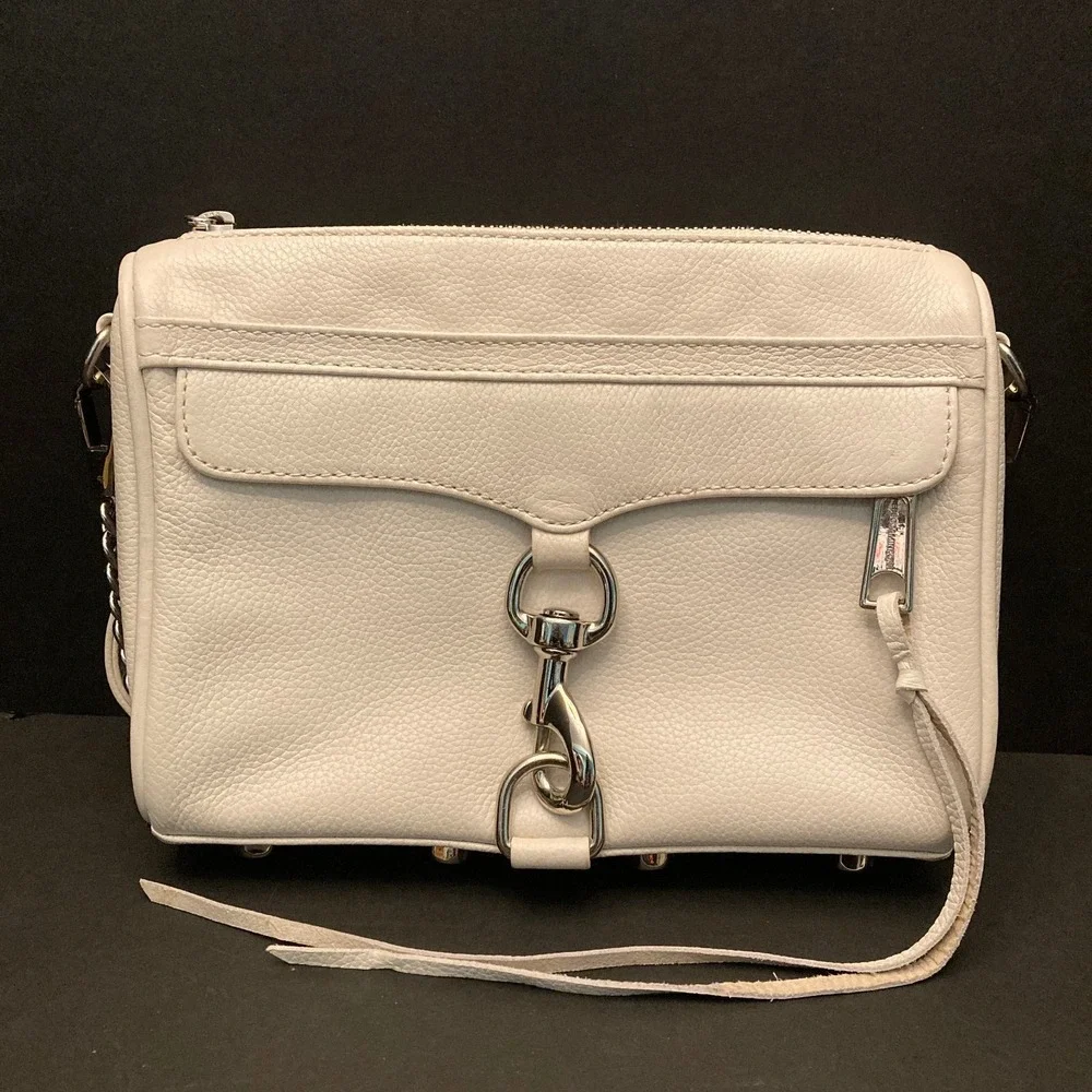 Rebecca Minkoff‎ Crossbody Bag White Leather Chain Strap Hook Front Bottom Studs